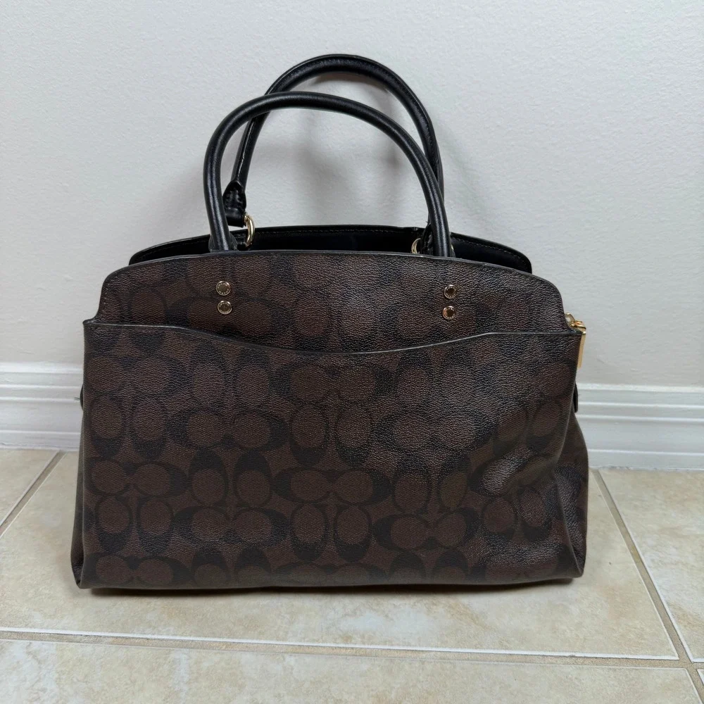Coach Lillie Carryall Brown Black Signature Monogram Canvas Satchel F2177-91495